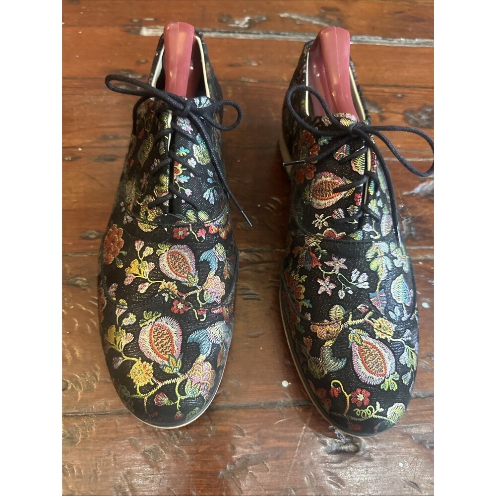 Zapato Handmade Shoes Floral Women's Shoes Size 39 Black Paisley Colorful Unique